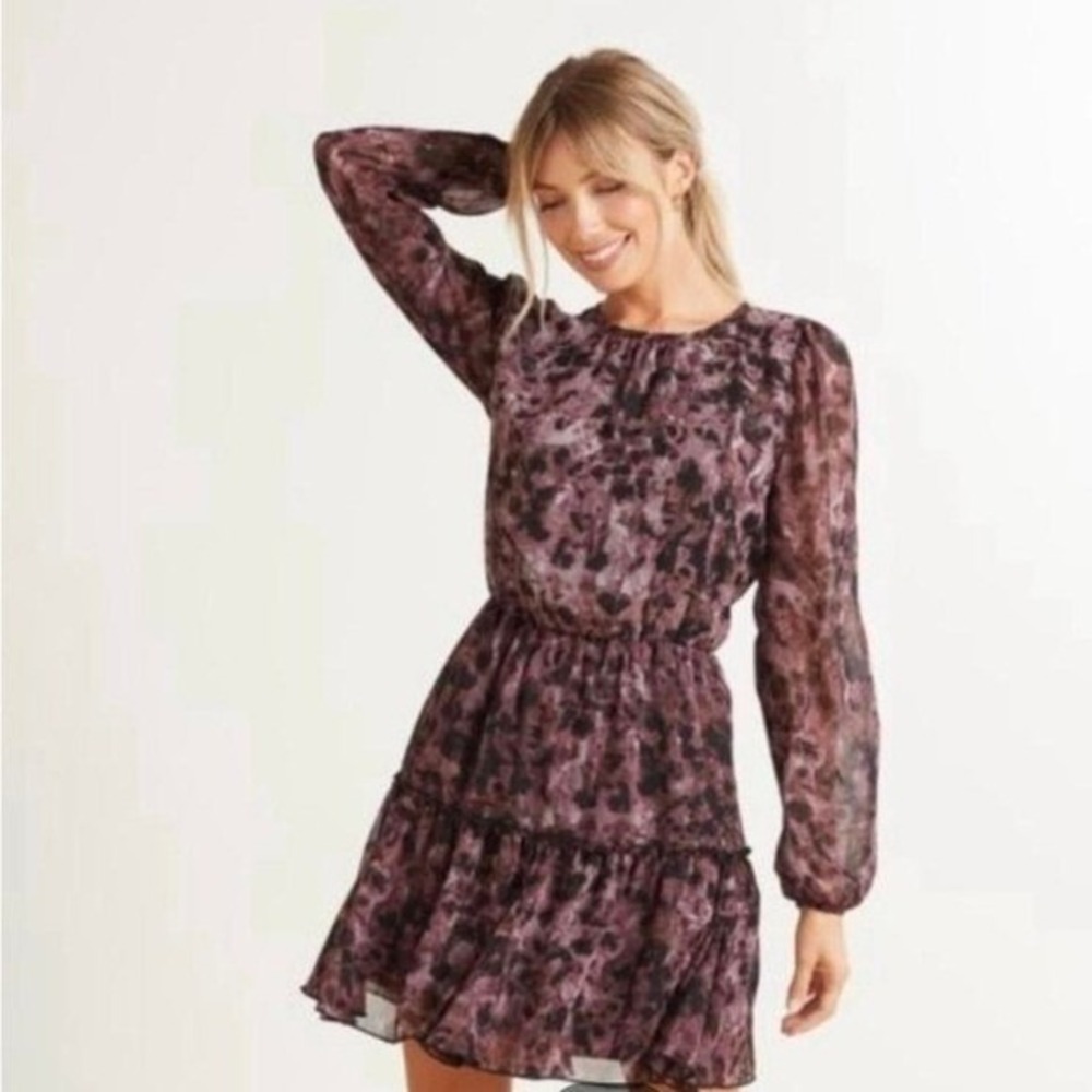 Small Allison Joy Plum/Black Floral Cottage Core Adrianna Mini Tiered Dress 1229